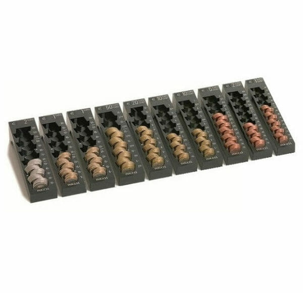Row of assorted British coin money.