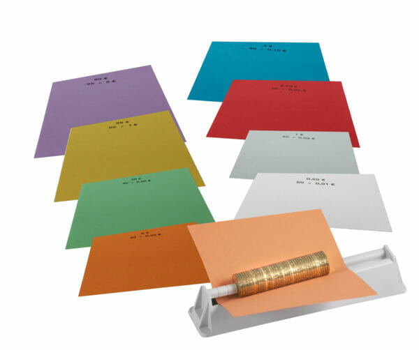 Coin roller MR 8 incl. coin roll paper 1 set to 50 sheets (2 euro to 1 cent)