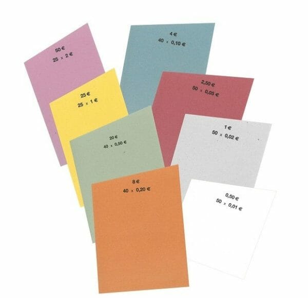 Coin roll paper 1 set of 50 sheets (2 Euro to 1 cent)
