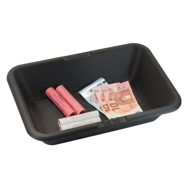 Cash tray with Euro notes and shotgun shells.